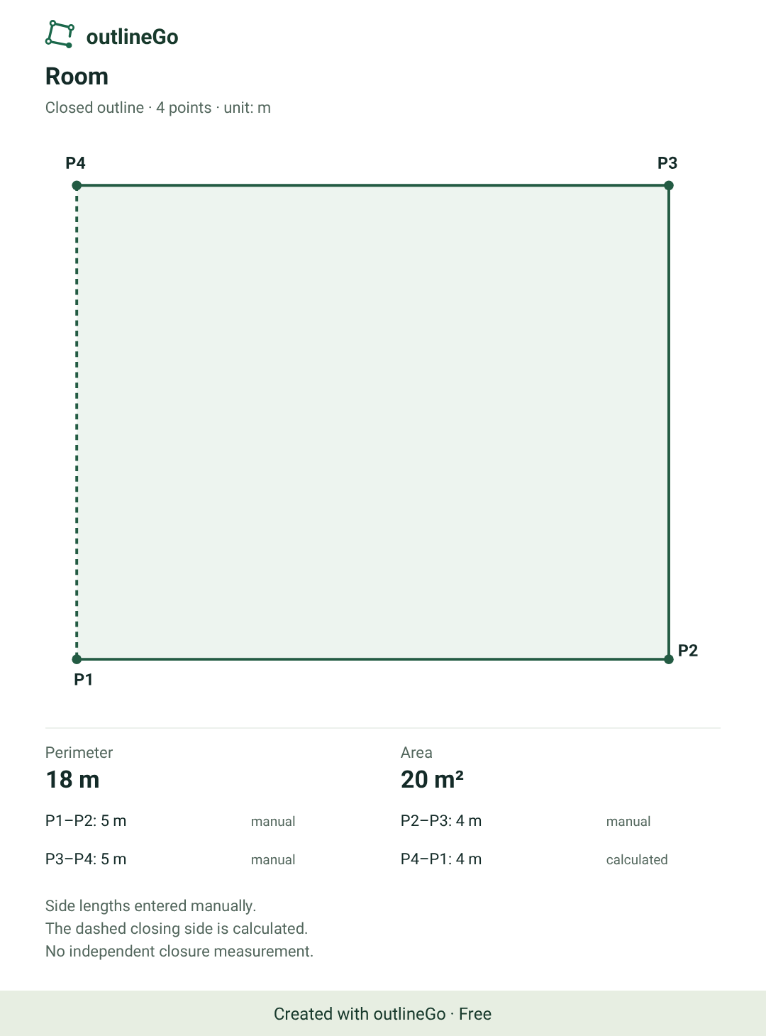 Original 5 × 4 m room PNG export with the Free watermark