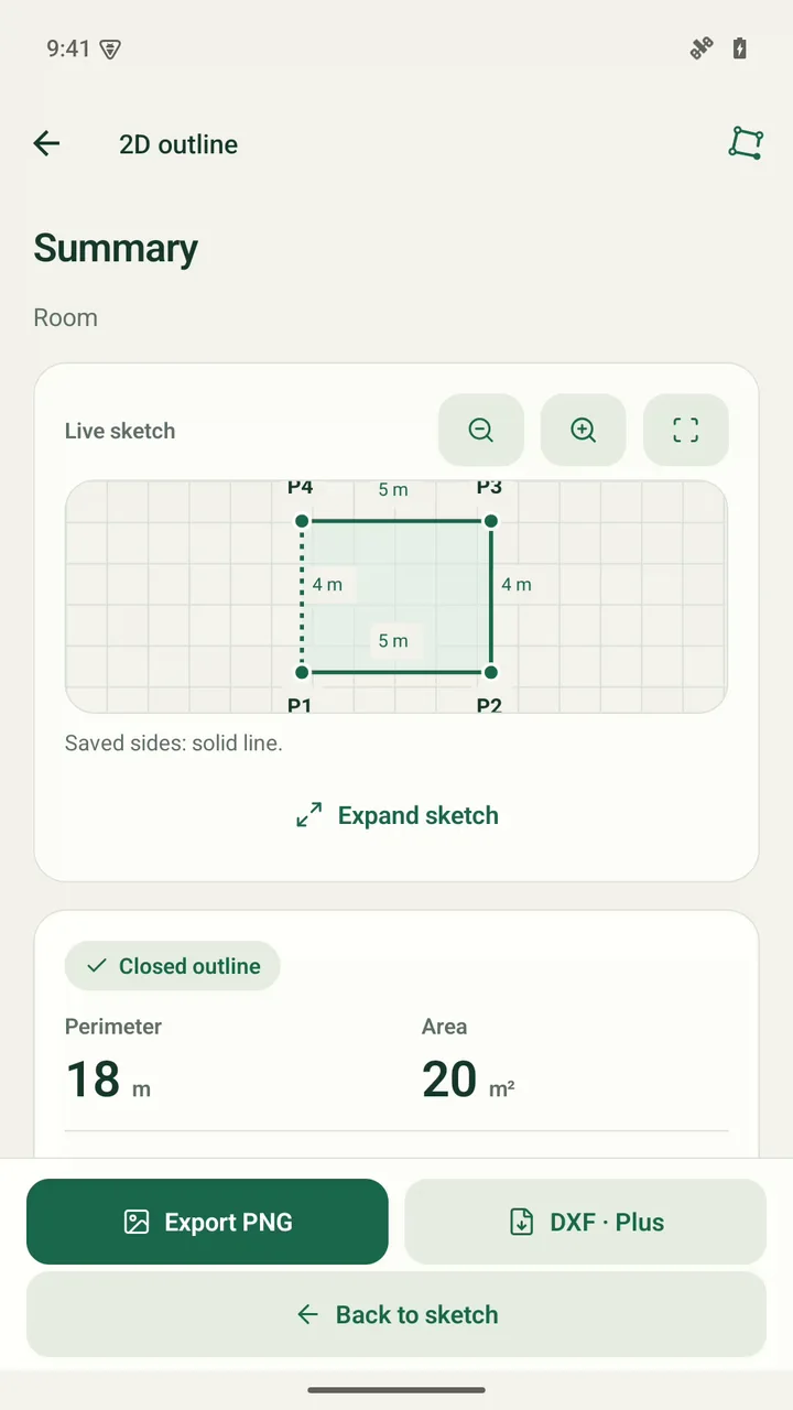 Room summary after correction: 18 m and 20 m²